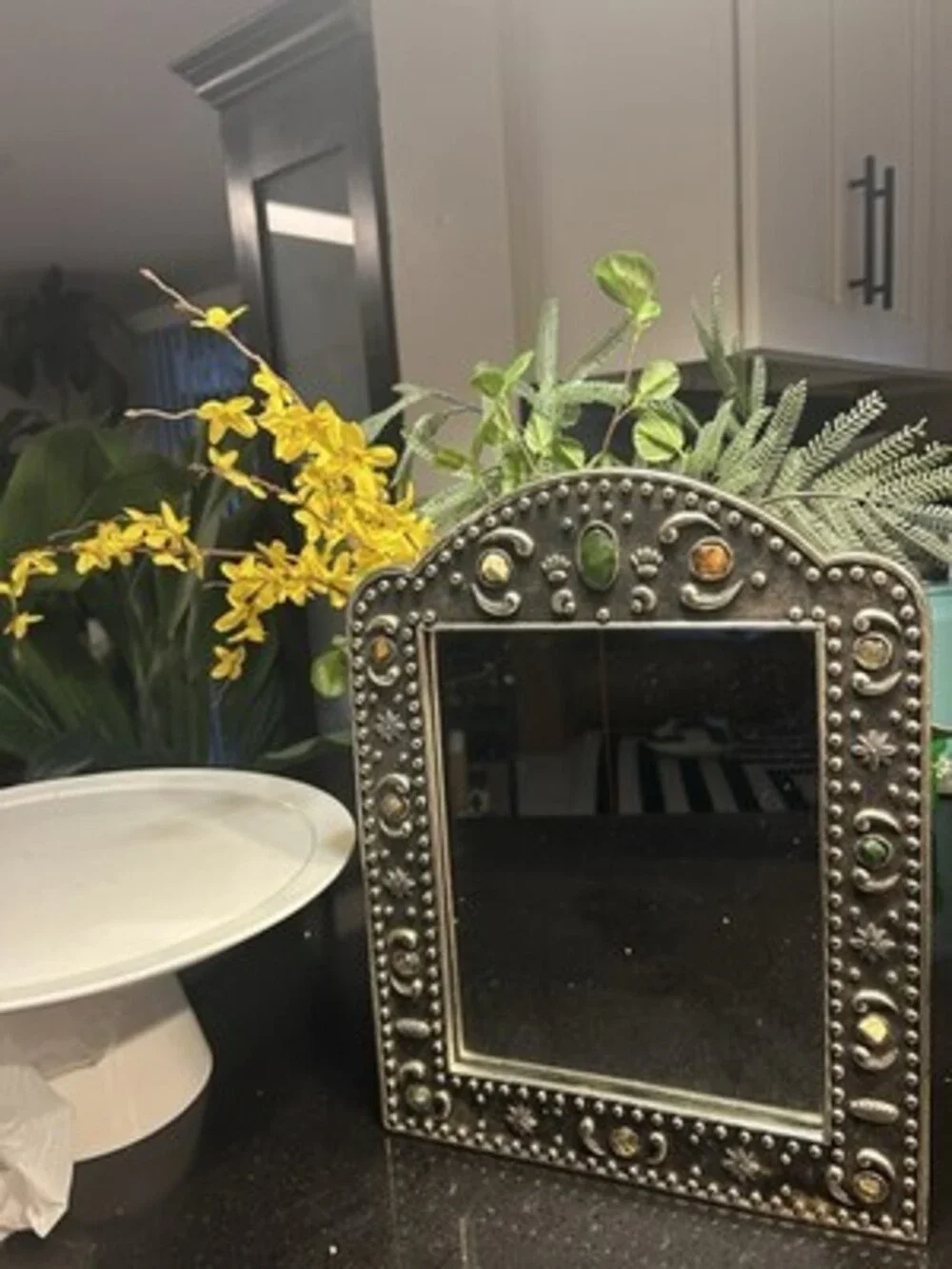 Vintage Moroccan Style Arched Metal Mirror – Handcrafted with Gemstone Hermitage